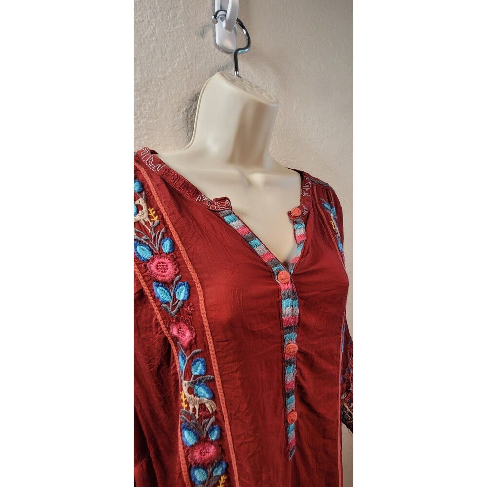 JOHNNY WAS 3x RED Tunic Embroidered Cupra - long sleeve Shirt Blouse Top HOLIDAY - Picture 3 of 10